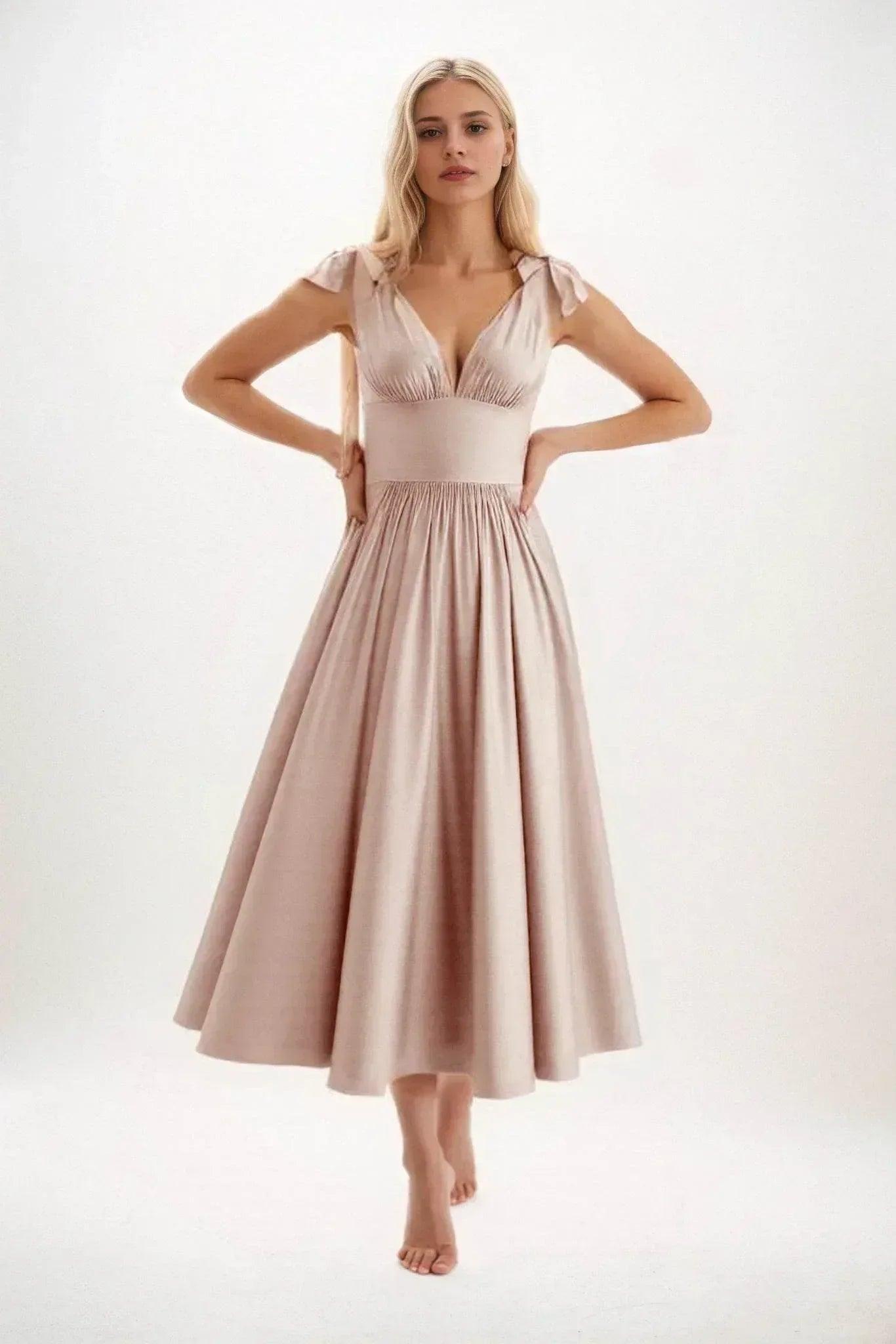 A-Line Midi Luxe Satin Dress CB0832CS - COCOMELODY